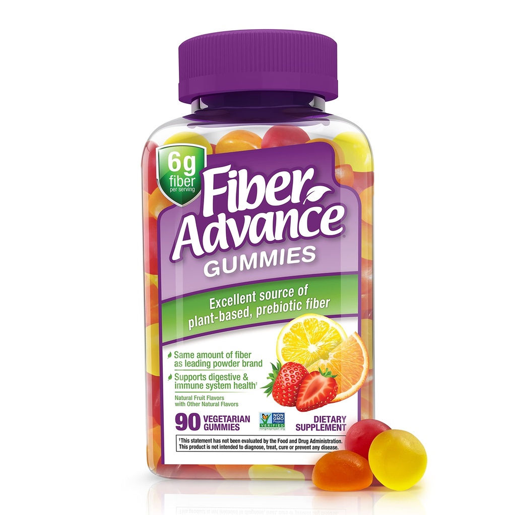 Fiber Advance Gummies | 100 % 식물 Digestive 건강에 대한 기반 섬유 보충 | 성인을위한 Chicory Root Inulin Prebiotic Gummies | 글루텐 무료, 채식, & Non-GMO, 90 카운트