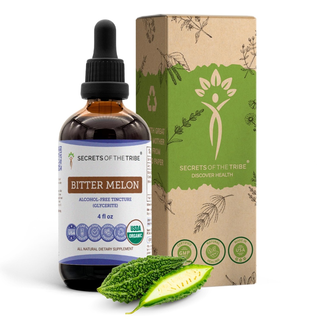 Tribe Bitter Melon USDA Organic의 비밀 | 알코올 무료 추출물, 고순도 허브 드롭 | 100 % 인증 유기농 버터 멜론 (Momordica Charantia) 말린 과일 (4 oz)