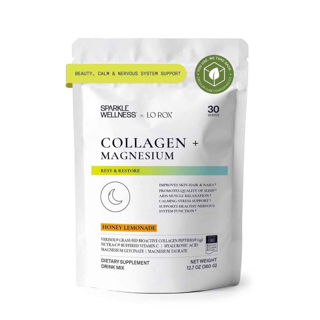 Collagen Magnesium Rest + Restore (Honey Lemonade) [30 Serves] | VERISOL Bioactive Collagen Peptides, 마그네슘 글리세라이드 및 타우레이트 소금 | Lauren Roxburgh Rest + Restore | Calming Beauty Routine