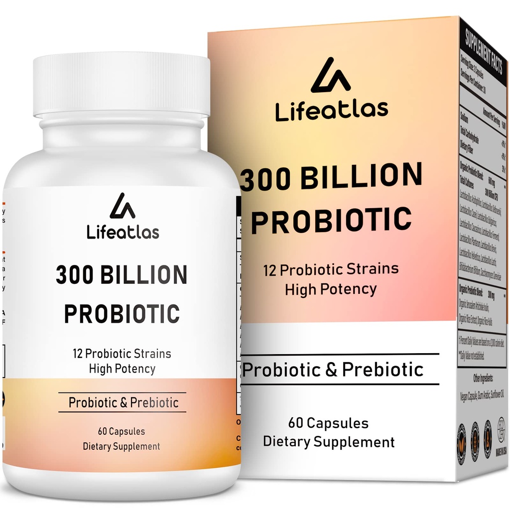 300 억 CFU Probiotics - 여성과 남성을위한 Probiotics, 12 Probiotic Strains Plus Prebiotic, Immune & Digestive, Gut Health, Gas Bloating, 선반 안정 - 60 캡