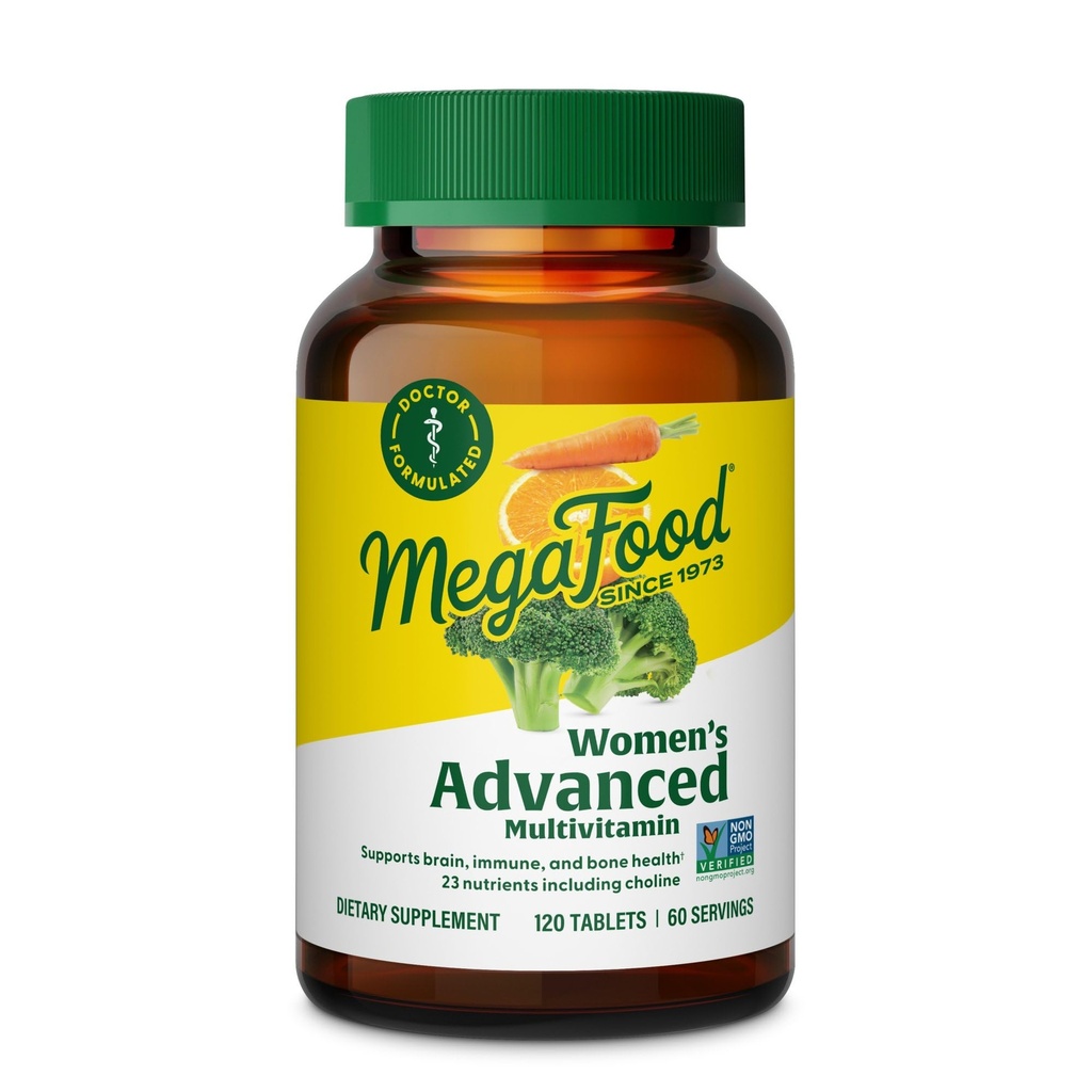 MegaFood Women's Advanced Multivitamin for Women - 철, 콜린, 비타민 D, 비타민 C 및 아연으로 구성된 의사 - 뇌 건강 - 면역 지원 - 비 GMO - 채식 - 120 탭 (60 인분)