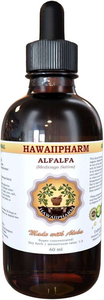 HawaiiPharm Alfalfa 액체 추출물, 유기 Alfalfa (Medicago Sativa)는 잎 Tincture 보충교재 4개 oz를 말렸습니다