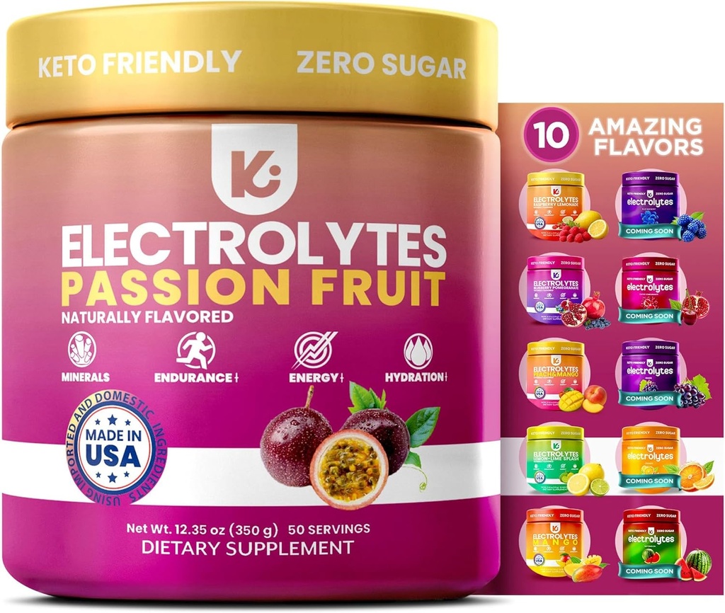 Keppi Electrolytes Powder – Passionfruit 풍미 – 칼륨, 마그네슘, 나트륨과 설탕 히스 보충 – 50 서빙 – Keto, Vegan, Fasting-Friendly, Zero Calorie Electrolyte 음료