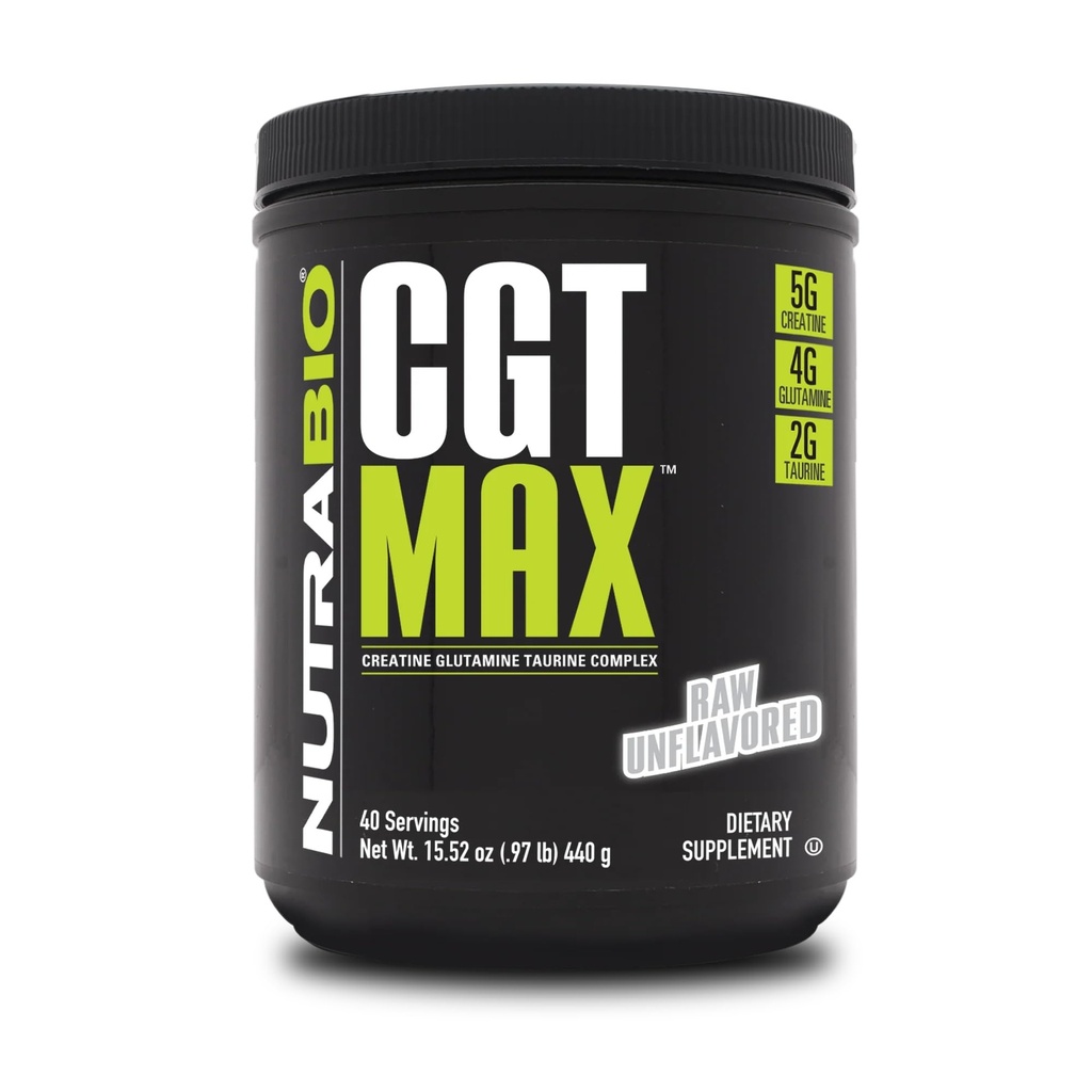 NutraBio CGT-MAX Powder- Creatine, 글루타민 및 타우린 근육 회복 및 강도 지원 - 40 서빙 - Unflavored