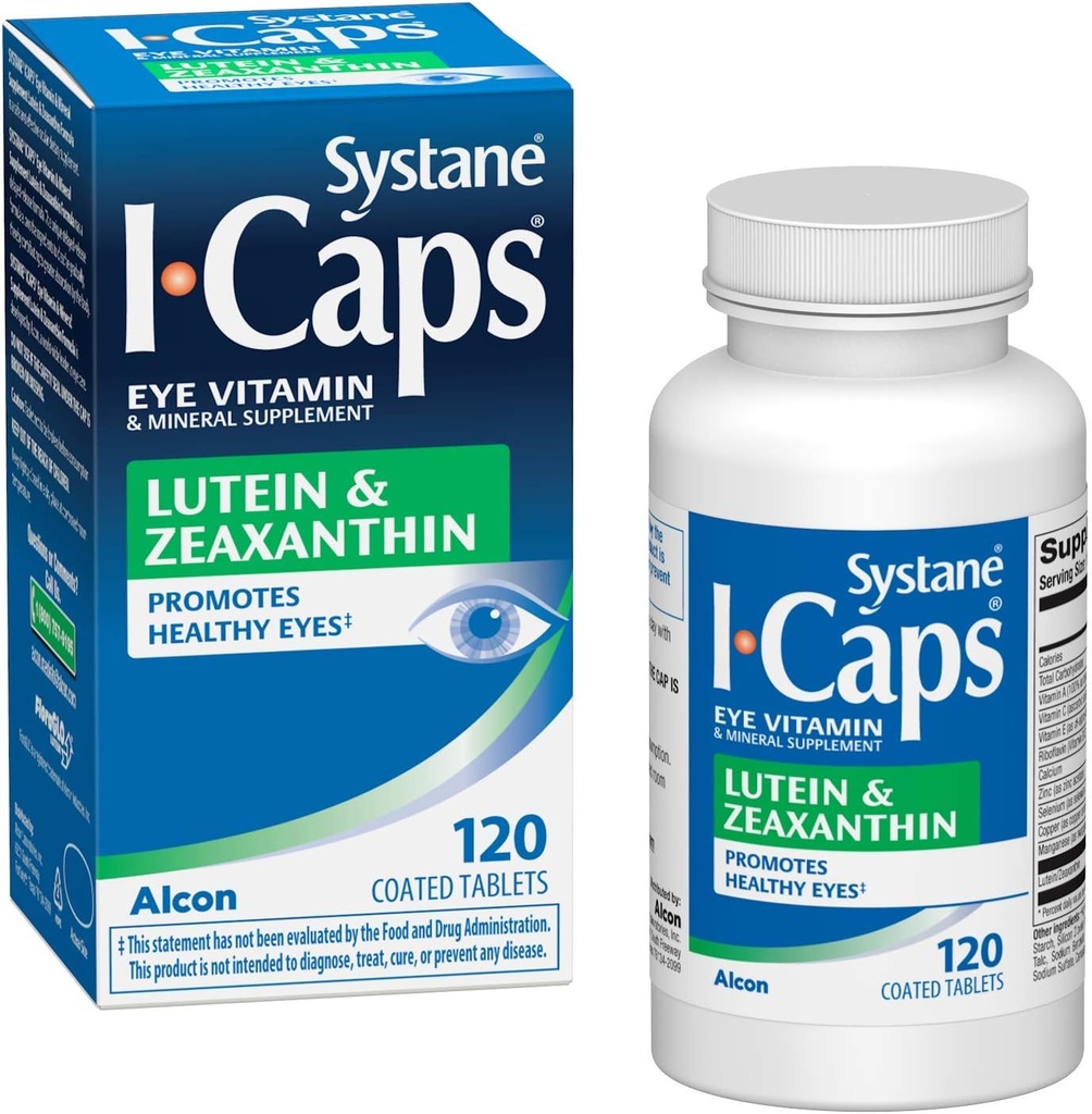 Systane ICaps 눈 비타민 & 무기물 보충교재, Lutein & Zeaxanthin 공식, 120의 입히는 정제