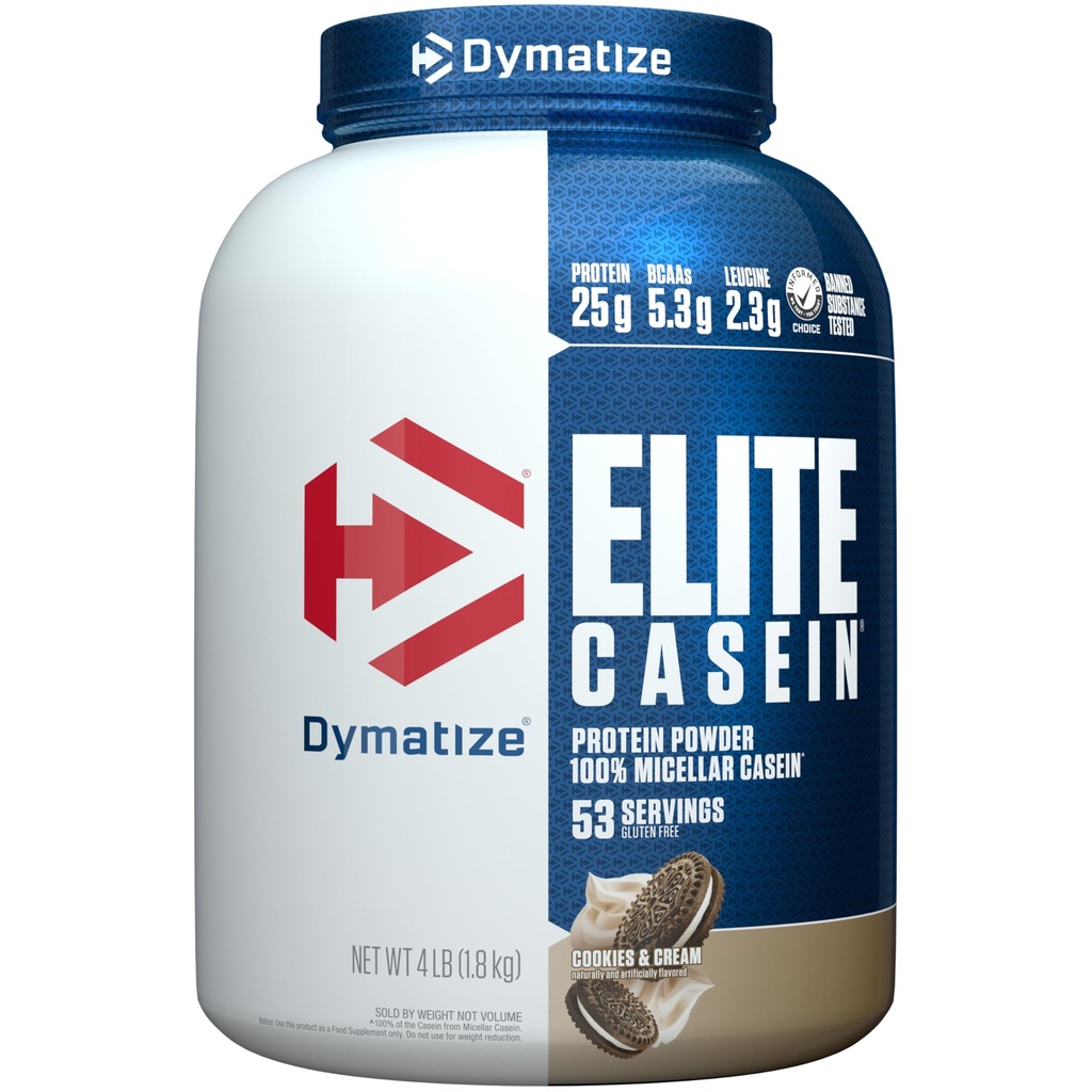 Elite Casein Protein Powder, 쿠키 및 크림, 100 % Micellar Casein, 25g Protein, 5.4g BCAAs, 2.3g Leucine, 하룻밤 근육 회복, 4 lb (53 서빙)에 대한 흡수
