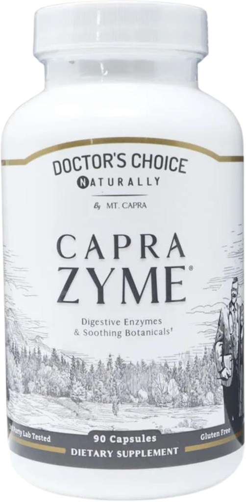 CapraZyme by Mt. Capra | 남성과 여성을 위한 채식주의자 소화 효소 보충교재, Amylase, Lipase, Bromelain, Protease, Botanical Blend Grapefruit, Ginger 및 Turmeric | 90 캡슐