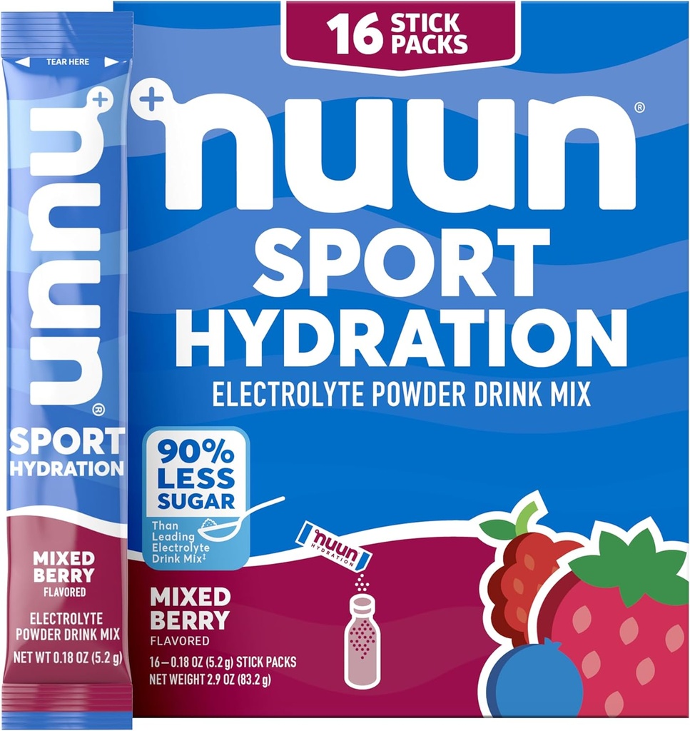 Nuun 스포츠 마그네슘, 칼슘, 칼륨, 염화물 및 나트륨, 히드라이 팩토리를 가진 Electrolyte 분말 패킷, 혼합 베리 맛, 글루텐 무료 & 채식주의자, 16 단일 서빙