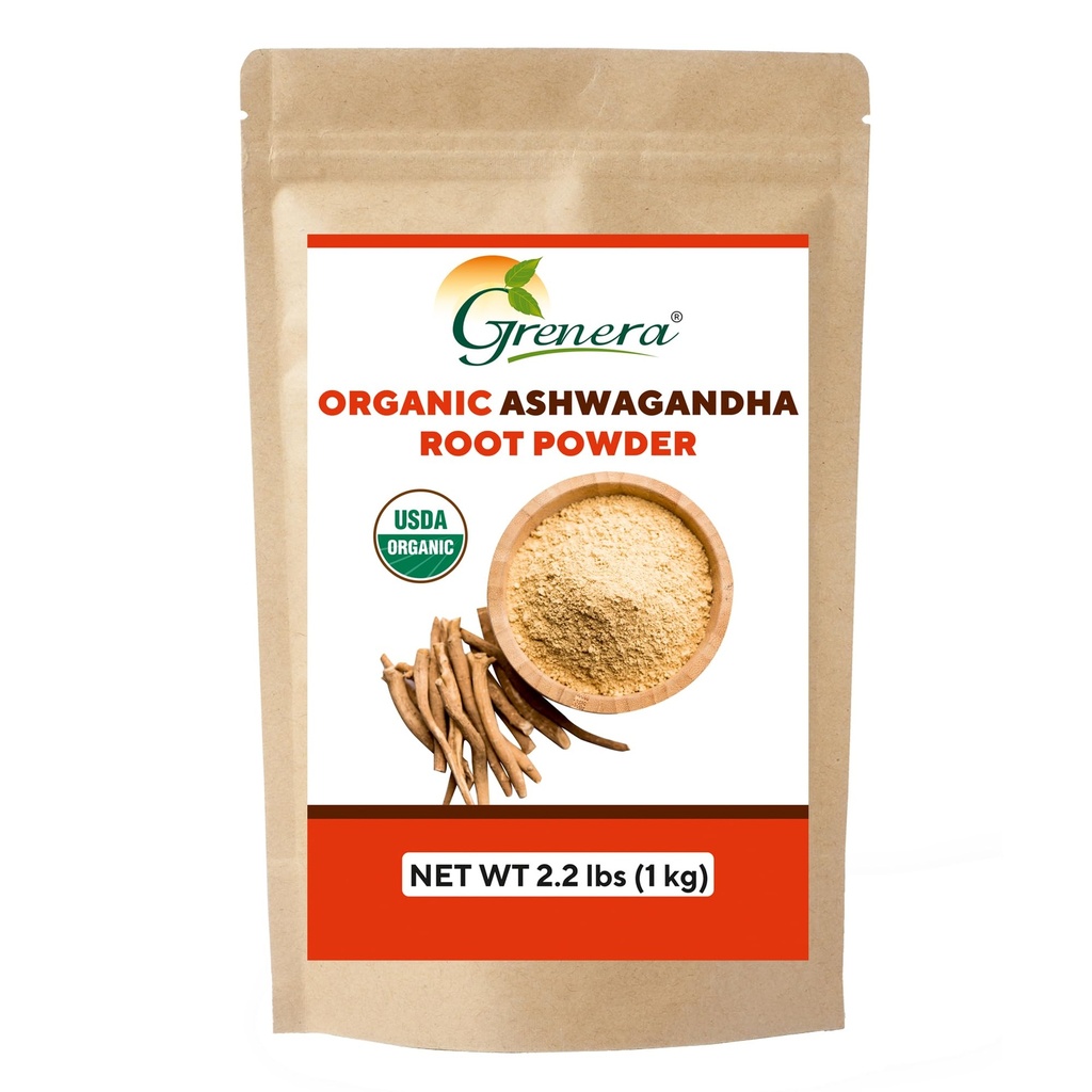 Grenera 유기 Ashwagandha 분말 2.2 lbs (35.2 Ounce) (Withania somnifera) - 유기, Vegan, Kosher 인증