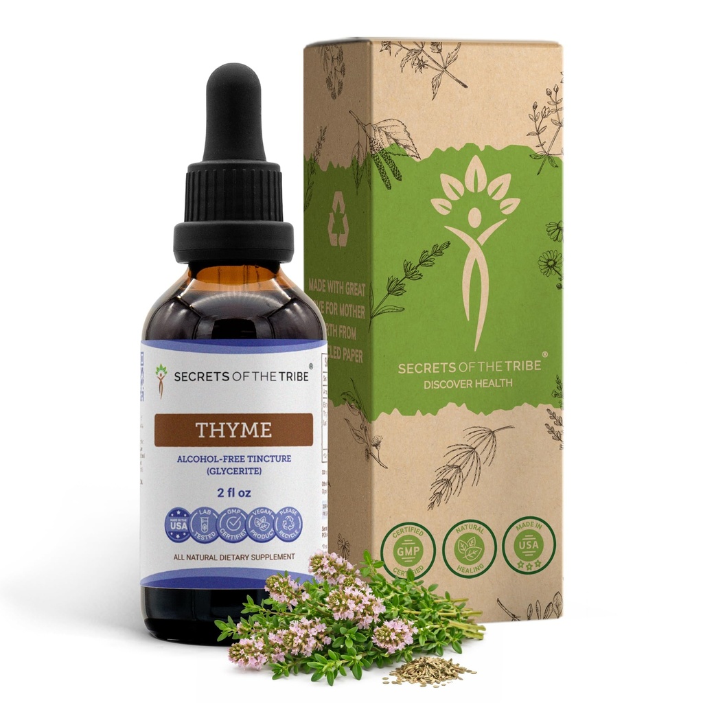 Tribe Thyme 알콜 자유로운 액체 추출물의 비밀, Thyme (Thymus Vulgaris)에 의하여 말린 잎 Tincture 보충교재 (2개의 FL OZ)