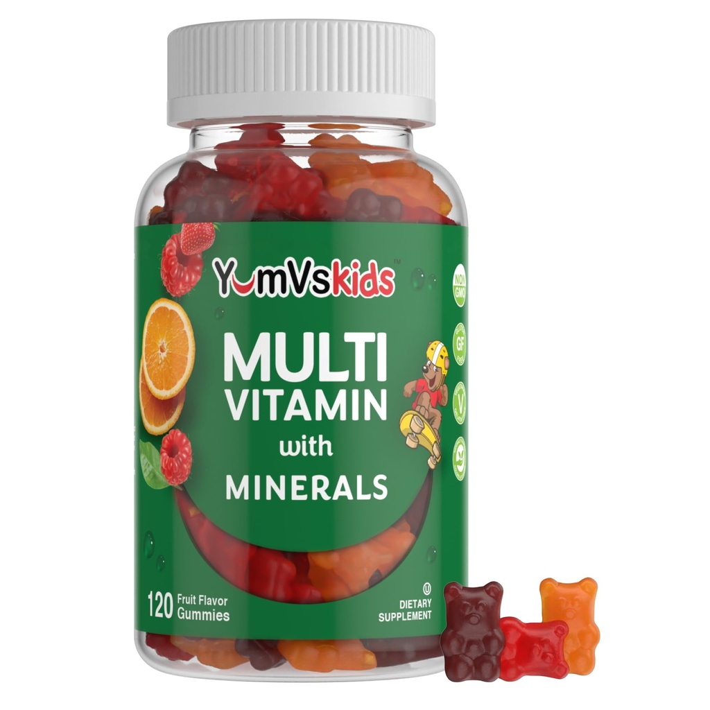 YumVs Kids Multivitamin Gummies - 과일 맛을 내는 Chewable 아이들의 Multivitamin - 12의 무기물 & 비타민 A C D3 E B6 B12 (120의 조사 1))를 가진 아이 비타민 Multivitamin 거미