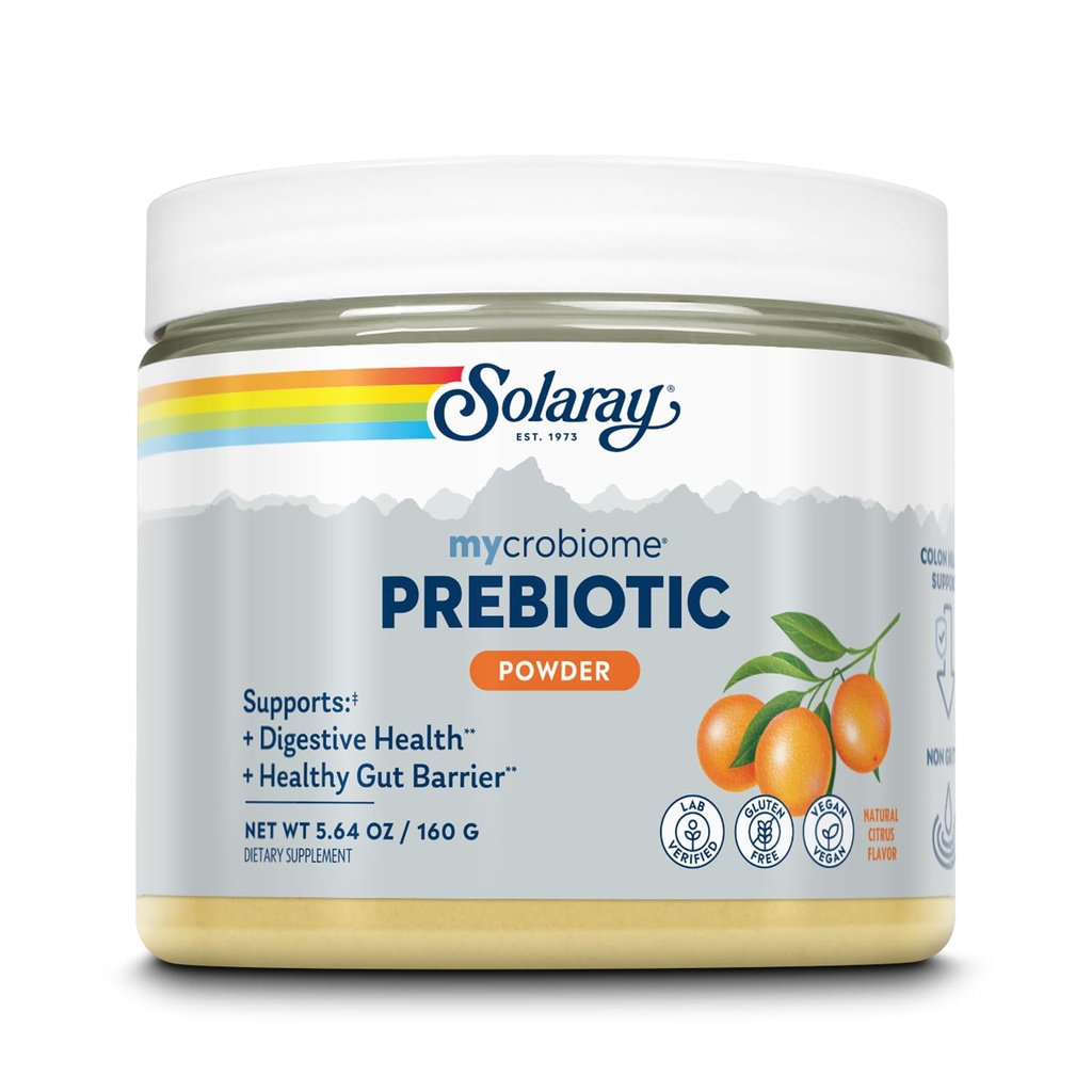 SOLARAY Mycrobiome Prebiotic Powder, 여성 및 남성을위한 Prebiotics, 콜론 및 Gut 건강을위한 소화 영양 보충제, 사용하기 쉬운 - Mix, Non-Bloating Formula, Citrus 풍미, 20 서빙, 5.64 OZ