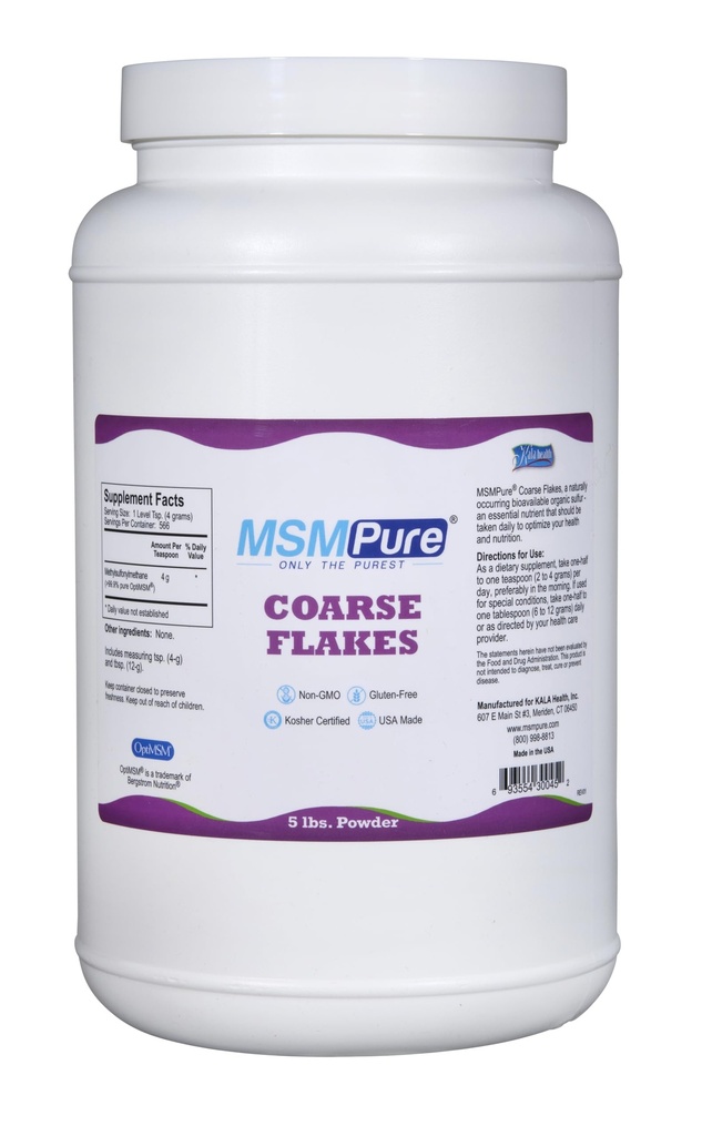 KALA HEALTH MSMPure Coarse MSM 분말 조각 – 합동 건강, 피부 외관 및 머리 & 못 지원 – 5개 lb의 유기 황새를 위한 미국 Made MSM