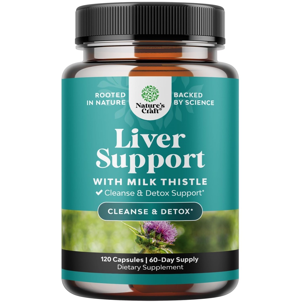 Natures Craft Liver Cleanse Detox & Repair 120 캡슐 - Herbal Liver Support Milk Thistle Supplement - Dandelion Root, Choline, Beetroot & Artichoke Extract와 Silymarin Milk Thistle 보조 식품
