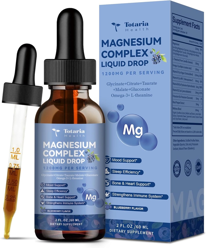 비타민 D3, K2, B6 & B12 Plus L-Theanine Omega-3 Sea Moss Extract for Energy, Sleep,Joint, Heart Health Sugar Free Blueberry flavor, 2 Fl Oz