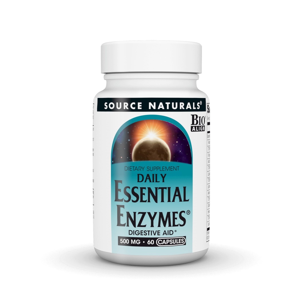 Source Naturals Essential Enzymes, Bio-Aligned Multiple Enzyme Supplement Herbal Defense for Digestion, Gas, Constipation & Bloating Relief - 강력한 면역 체계 * - 500mg - 60 캡슐 지원