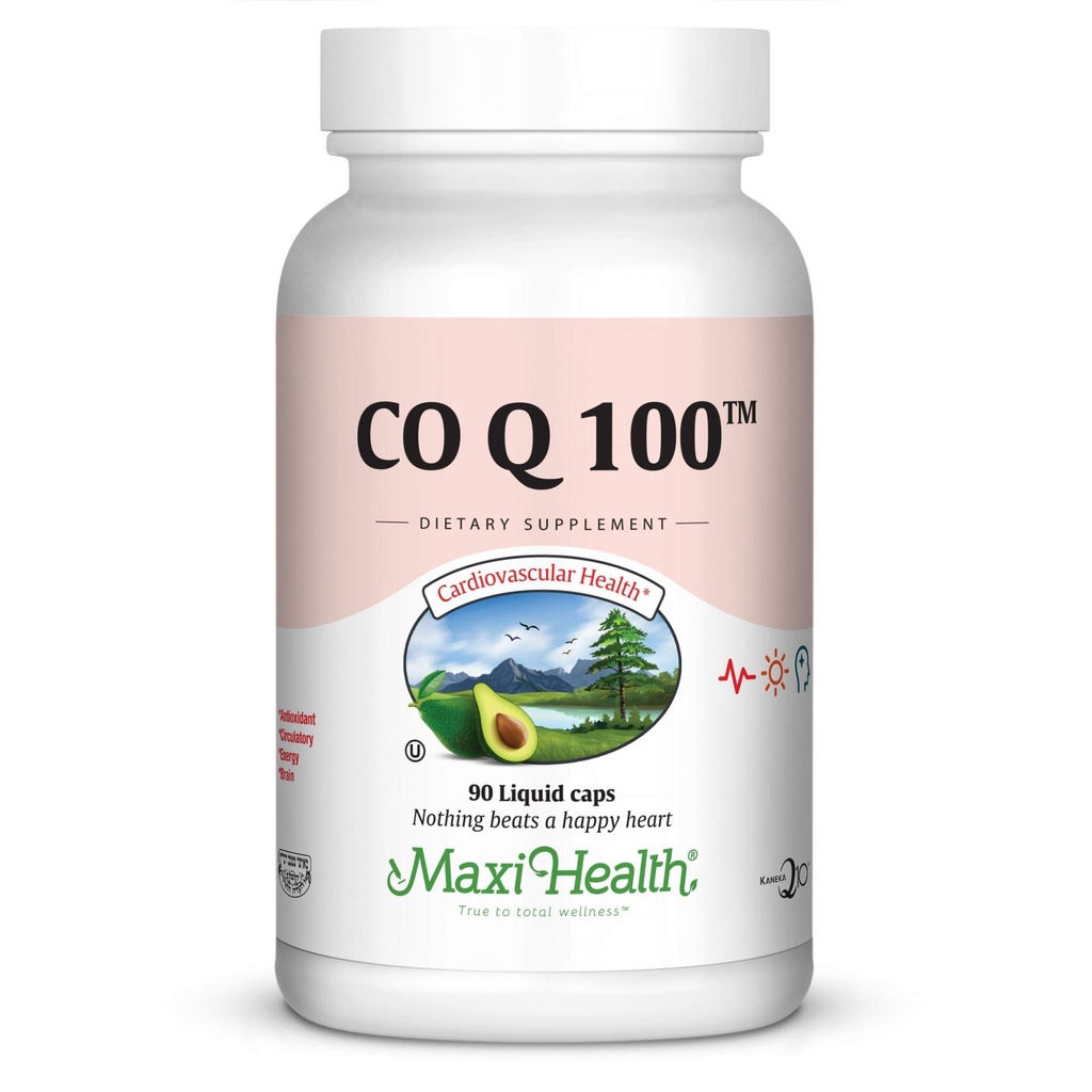 Maxi Health COQ10 100mg 캡슐 - 심장 및 에너지 지원을위한 100mg 코엔자임 Q10 - 코셔 인증 CO Q 10 보충 - 비 GMO 및 글루텐 프리 하트 건강 보조제 - 90 액체 캡슐
