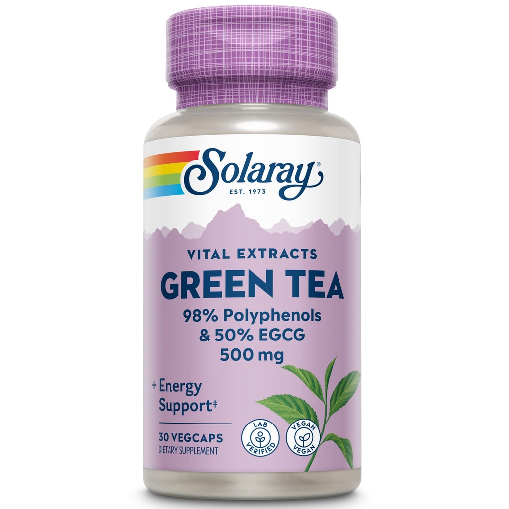 SOLARAY 보장된 Potency 녹차 잎 추출물 두 배 힘, Veg 모자 (Btl 플라스틱) 500mg | 30ct