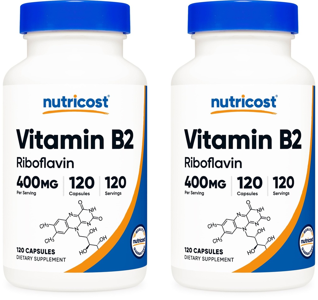 비타민 B2 (Riboflavin) 400mg, 120 캡슐 (2 병)