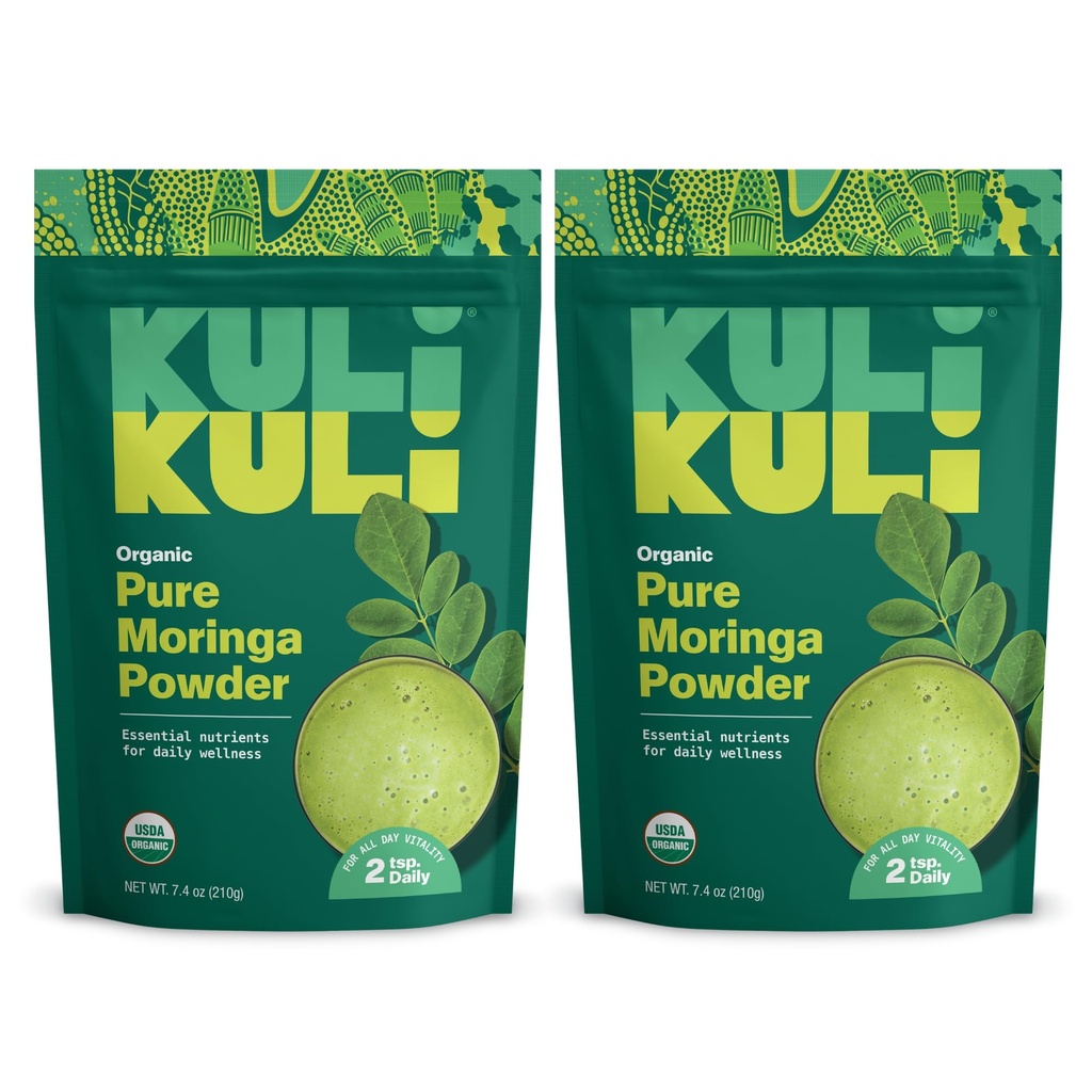 Kuli Kuli Moringa Oleifera 유기 잎 분말 & 녹색 Smoothie, 100% 순수한 USDA는 & 비 GMO Moringa 분말, 매끈함, 차 및 음식, 2 팩을 가진 중대한 증명했습니다