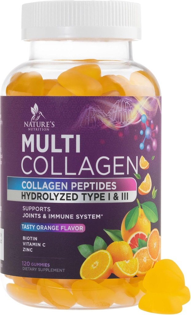 2500 mcg Biotin와 교원질 펩티드 Gummies - 가수분해된 단백질 유형 I & 비타민 C & 아연을 가진 III 다 교원질 보충교재 - 머리, 피부, 못, 맛있은 오렌지 풍미를 위한 지원 - 120 Gummies