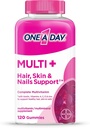 1 일 Multi+ 머리, 피부 & 못, Multivitamin + 건강한 머리, 피부를 위한 지원의 부스트 & Biotin와 비타민 A, C, E & 아연, 거미 120 조사 (2 달 공급)를 가진 못