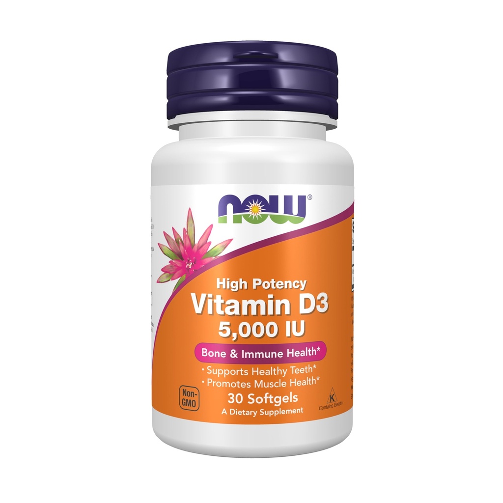지금 보충 교재, 비타민 D3 5,000 IU의 높은 힘, 구조상 지원*, 30 Softgels