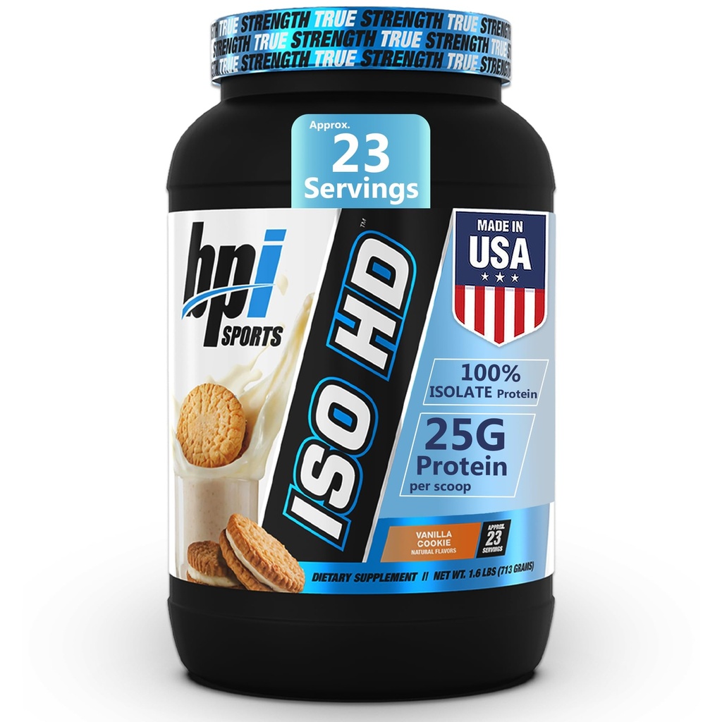 BPI 스포츠 ISO HD 절연 단백질 분말 - 100 % Whey Isolate, 근육 이익을위한 단백질 분말 - 바닐라 쿠키 - 1.6 Lb - 23 서빙