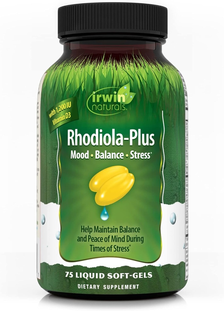 Irwin Naturals Rhodiola-Plus - 75 Liquid Soft-Gels - L-Theanine, 비타민 D3 및 마그네슘과 함께 마음의 균형과 평화를 유지 - 25 서빙