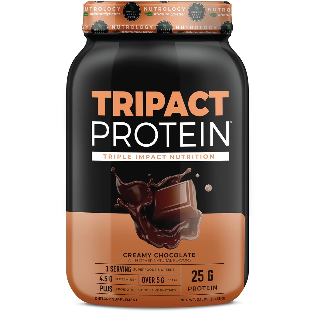 Nutrology TRIPACT Protein Powder - 7-in-1 식사 교체 Shake Grass Fed Whey Protein Powder, Pea, Rice, Muscle Recovery & Immunity, 크림 초콜릿 맛, 40 서빙