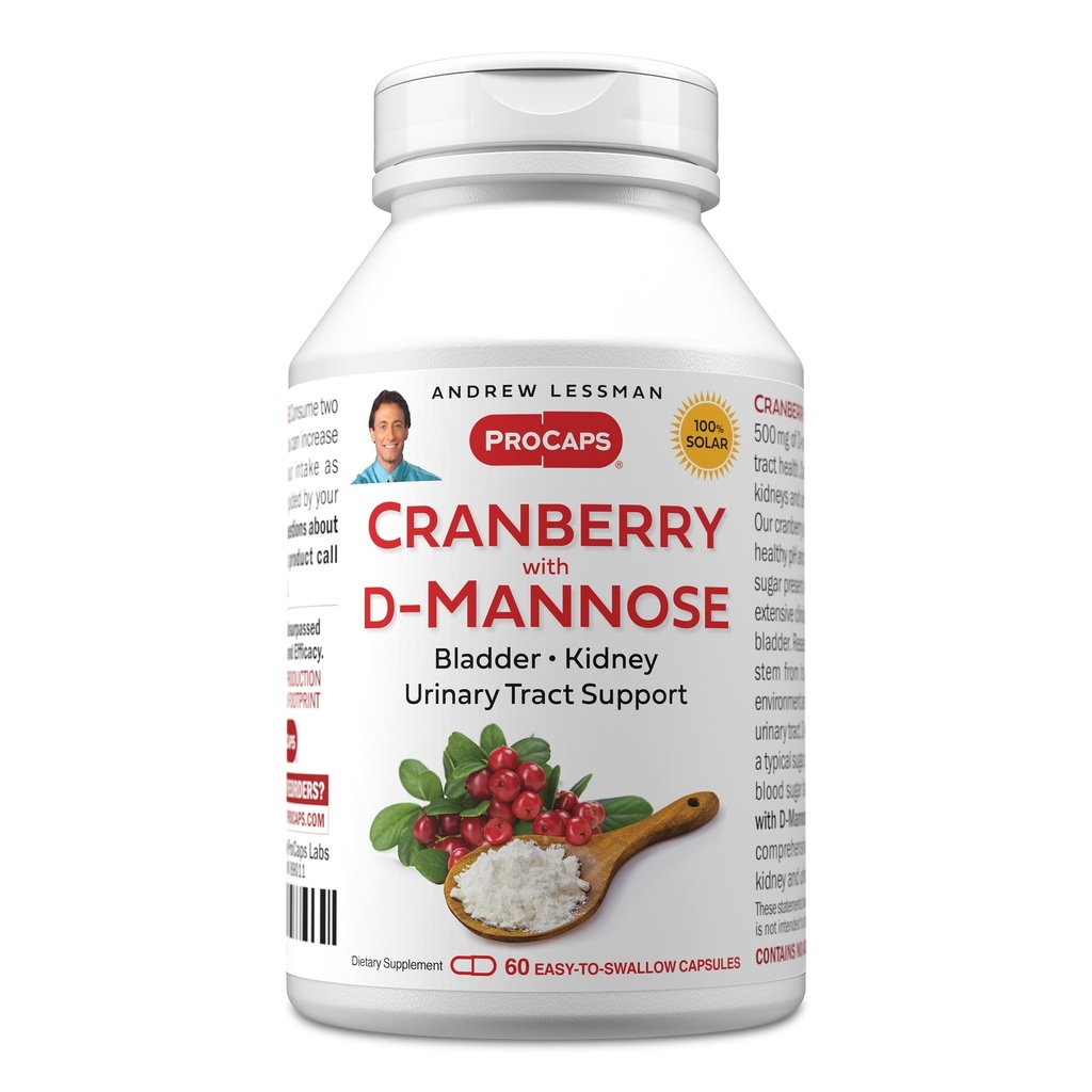 ANDREW LESSMAN Cranberry - 60 캡슐 - Bladder, Kidney 및 Urinary Tract 건강 지원. 높은 효능 표준 크랜베리 농축 및 D-Mannose. 삼키기 캡슐에 쉬운