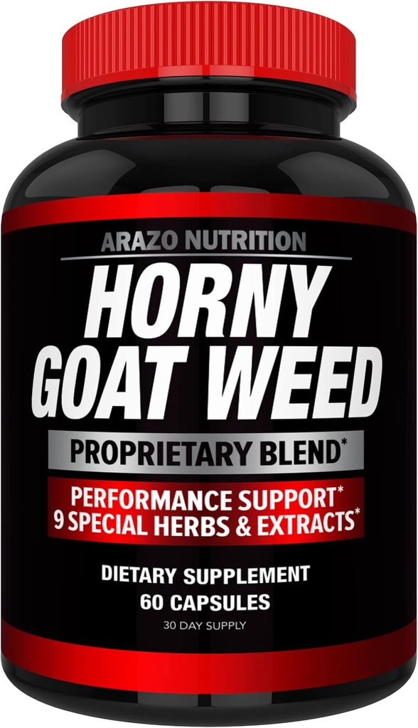 Arazo Nutrition Premium Horny Goat Weed Extract with Maca Root, Ginseng, Muira Puama 및 L-Arginine - 남성 및 여성을위한 - 100 % 순수한 초본 영양 보충