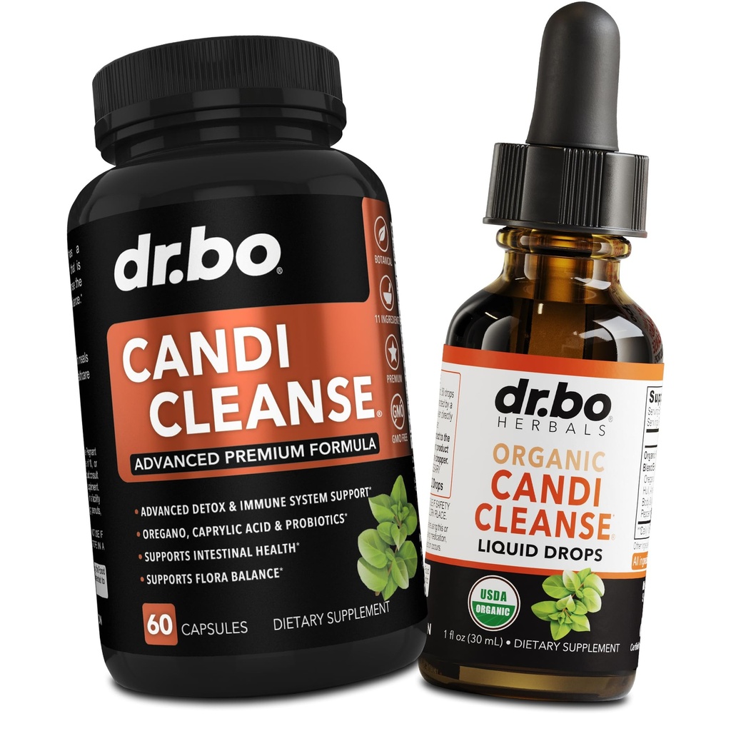 Candi Cleanse 지원 보충교재 알약 & 하락 - 유기 Oregano 기름 하락 액체 & 검정 호두 Wormwood - 여분 힘 자연적인 구두 Gut Cleanser Detox 건강 보충교재 & Caprylic 산성 캡슐