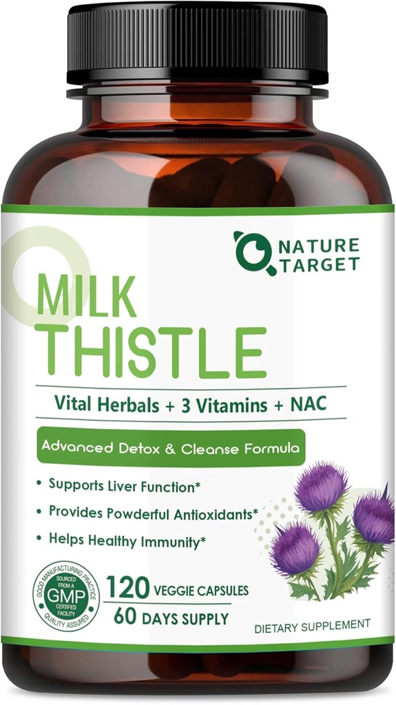 NATURE TARGET 우유 가축 보충교재는 간결 Detox & 수선, 30:1 우유 이틀 추출물의 350mg를 가진 지원 보충교재 10500mg, 120의 Veggie 캡슐 (60 일 공급)와 동등한