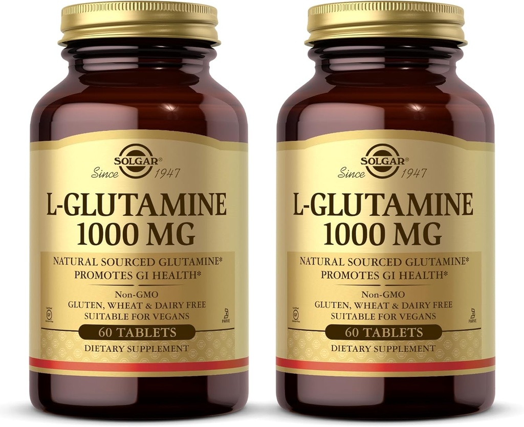 Solgar L 글루타민 1000 mg, 60 정제 (팩 2) - 천연 근육 식품 - Gastro 내장 (GI) 건강을 촉진 - 뇌 건강 지원 - Non-GMO, Vegan, 글루텐 무료, Kosher - 60 총 서빙