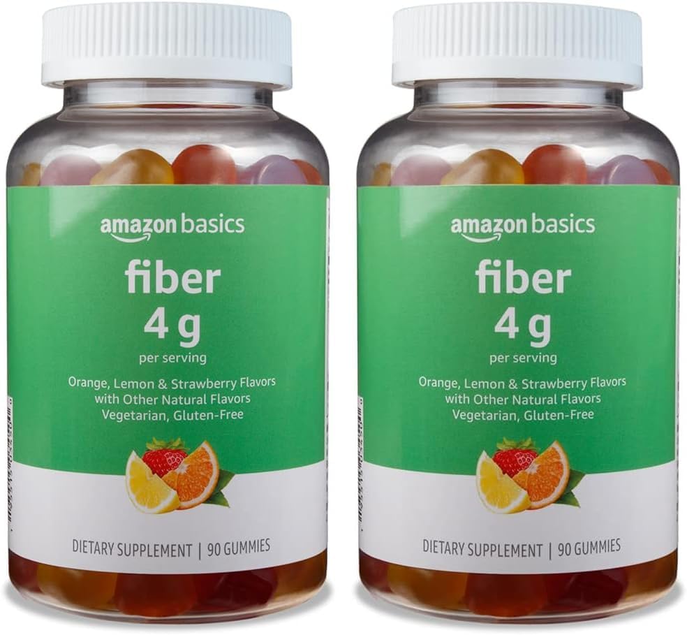 기본 (이전 Solimo 섬유 4g 거미 - 소화 건강, 지원 일반, 오렌지, 레몬 & 딸기, 90 Gummies (2 서빙 당) (팩 2)