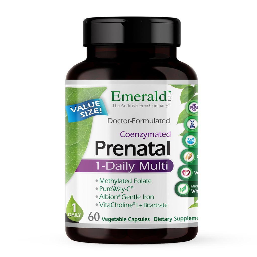EMERALD LABS Prenatal 1-Daily Multi - 메틸을 입힌 Folate, 철, 전체 음식 혼합 & 더 많은 것을 가진 Prenatal Multivitamin - Soy 자유로운, 글루텐 자유로운 - 60 식물성 캡슐