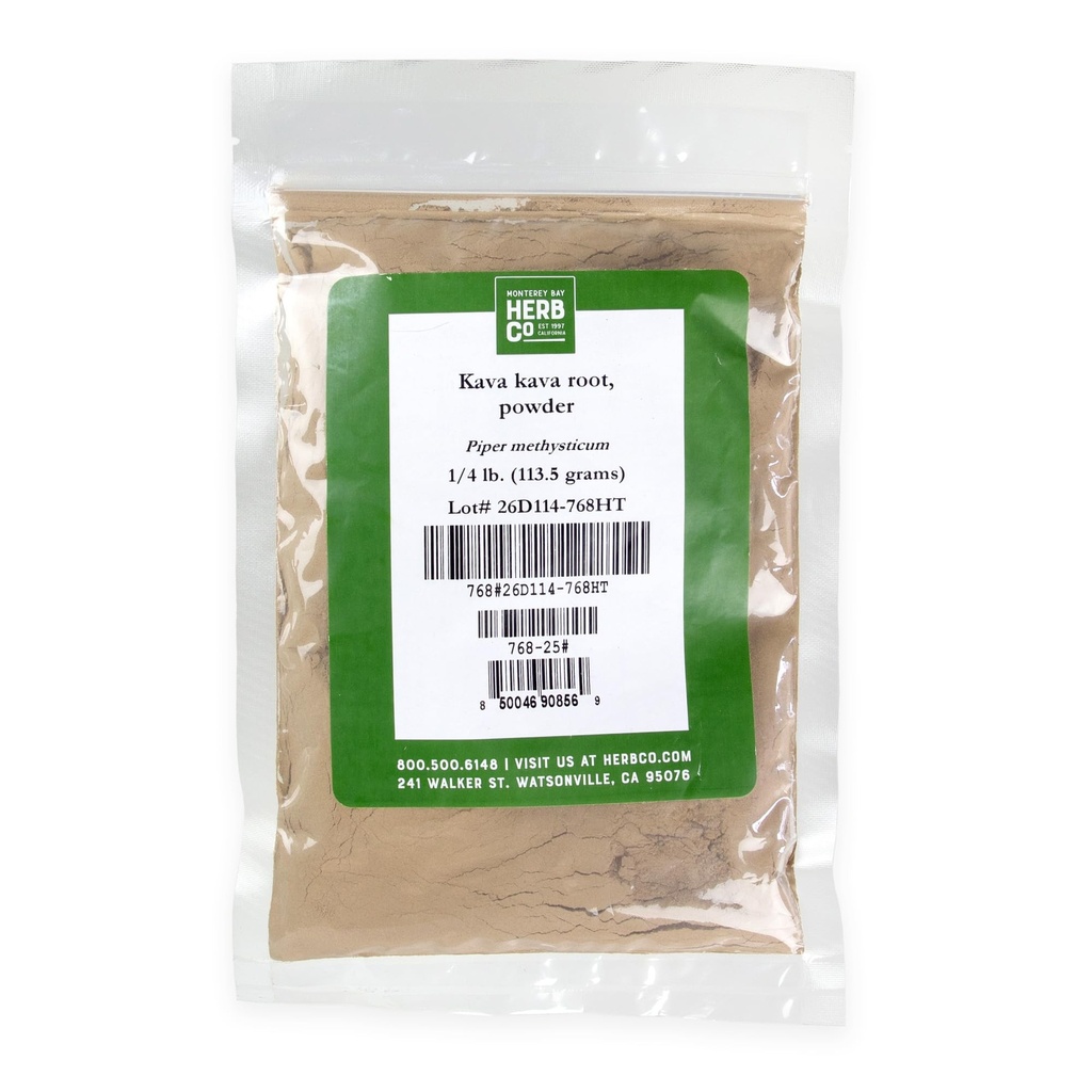 Kava Kava Root Powder, by Herb Co, Piper Methysticum, from Sri Lanka and Replublic of Vanuatu, Kosher, for Tea Blends, Fruit Juices, Smoothies, Tinctures & Topical Oils, 1/4 lb