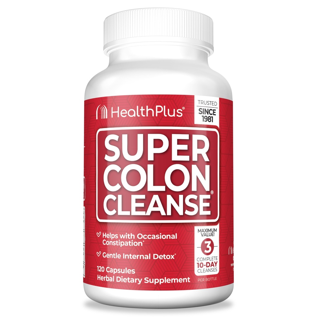 건강 플러스 슈퍼 콜론 정화 30 Gentle Gut Cleanse Detox, Psyllium Husk, 변비 완화 및 소화 지원을위한 Probiotics, 120 캡슐