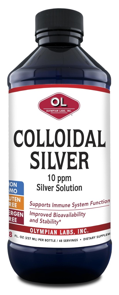 Olympian Labs Colloidal Silver 8floz 45 서빙 - 10ppm Purified Bioavailable Silver Immune 지원