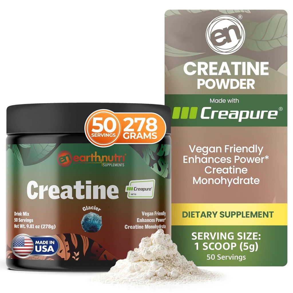 EarthNutri Creatine Monohydrate 분말 - 근육 힘, 힘 & 성과를 위한 순수한 Creatine 보충교재 - 비 GMO, 설탕 자유로운, 첨가물 자유로운 - 남자 & 여자를 위해, 맛을 낸 250g