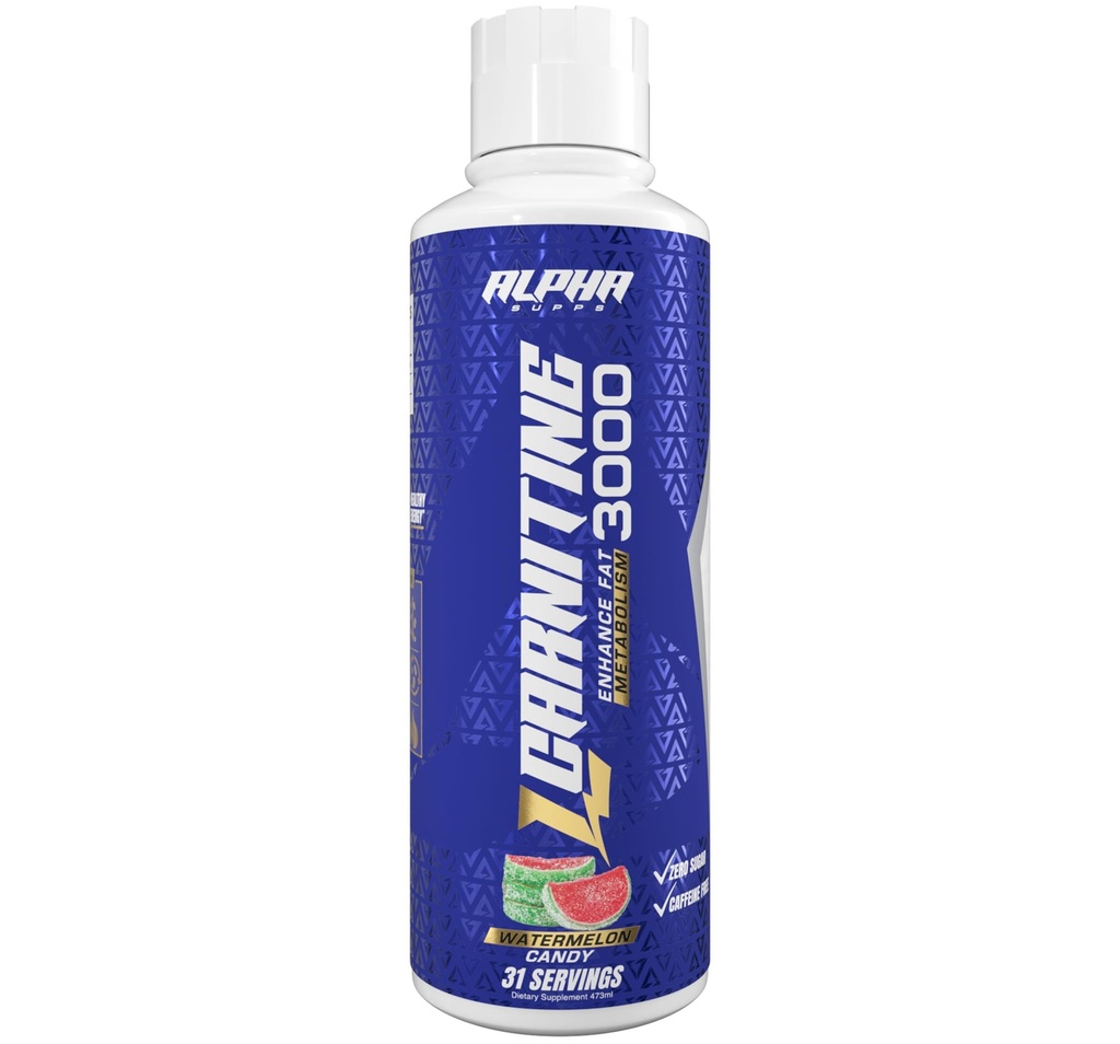 Alpha Supps L Carnitine Liquid 3000 | 남성 및 여성을위한 자극제 무료 L-Carnitine 보충 | 사전 운동 에너지 부스트 및 근육 회복 | 제 설탕, 지방 및 탄수화물 | 31 인분 (수박 캔디)