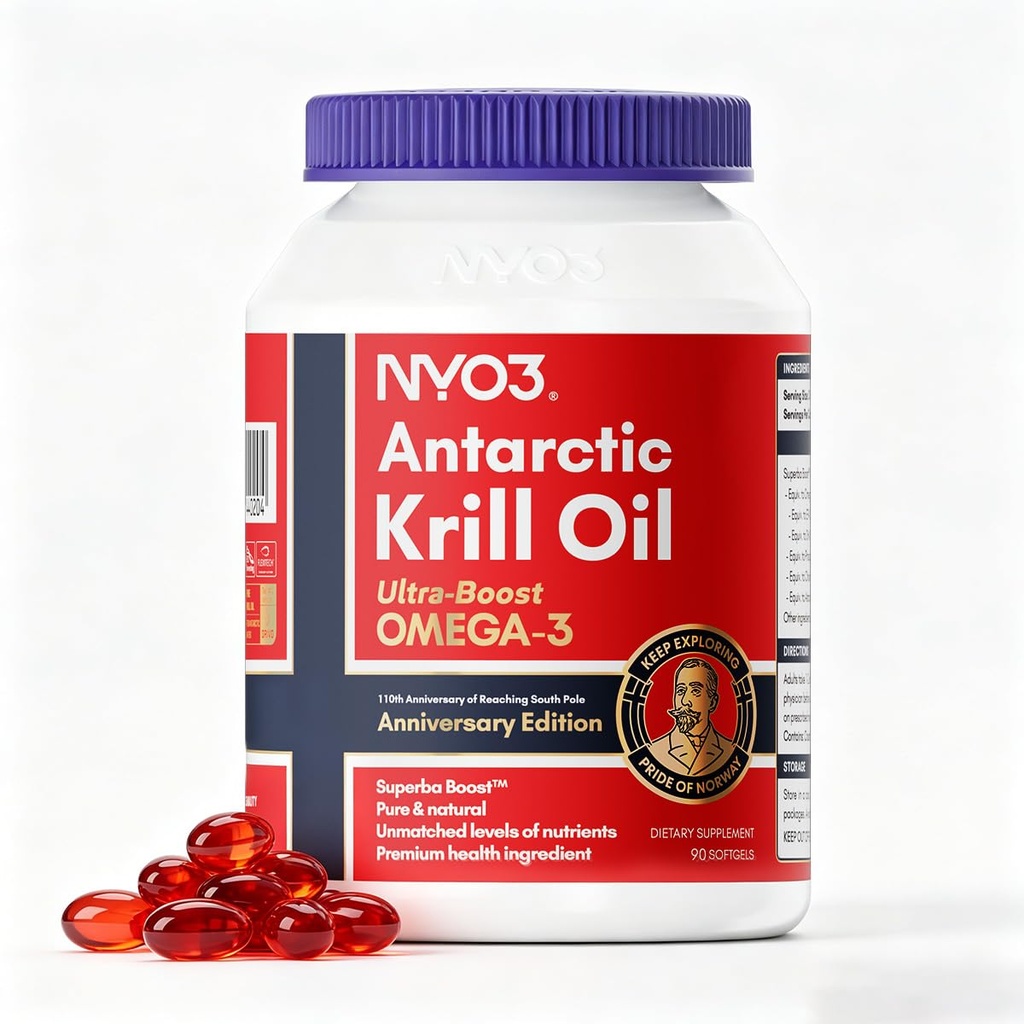 NYO3 Krill 오일 오메가 3 보충 1000mg 90 Softgels EPA & DHA, Astaxanthin와 순수한 남극 Krill 오일 및 56% 포스포 지질 실험실 테스트