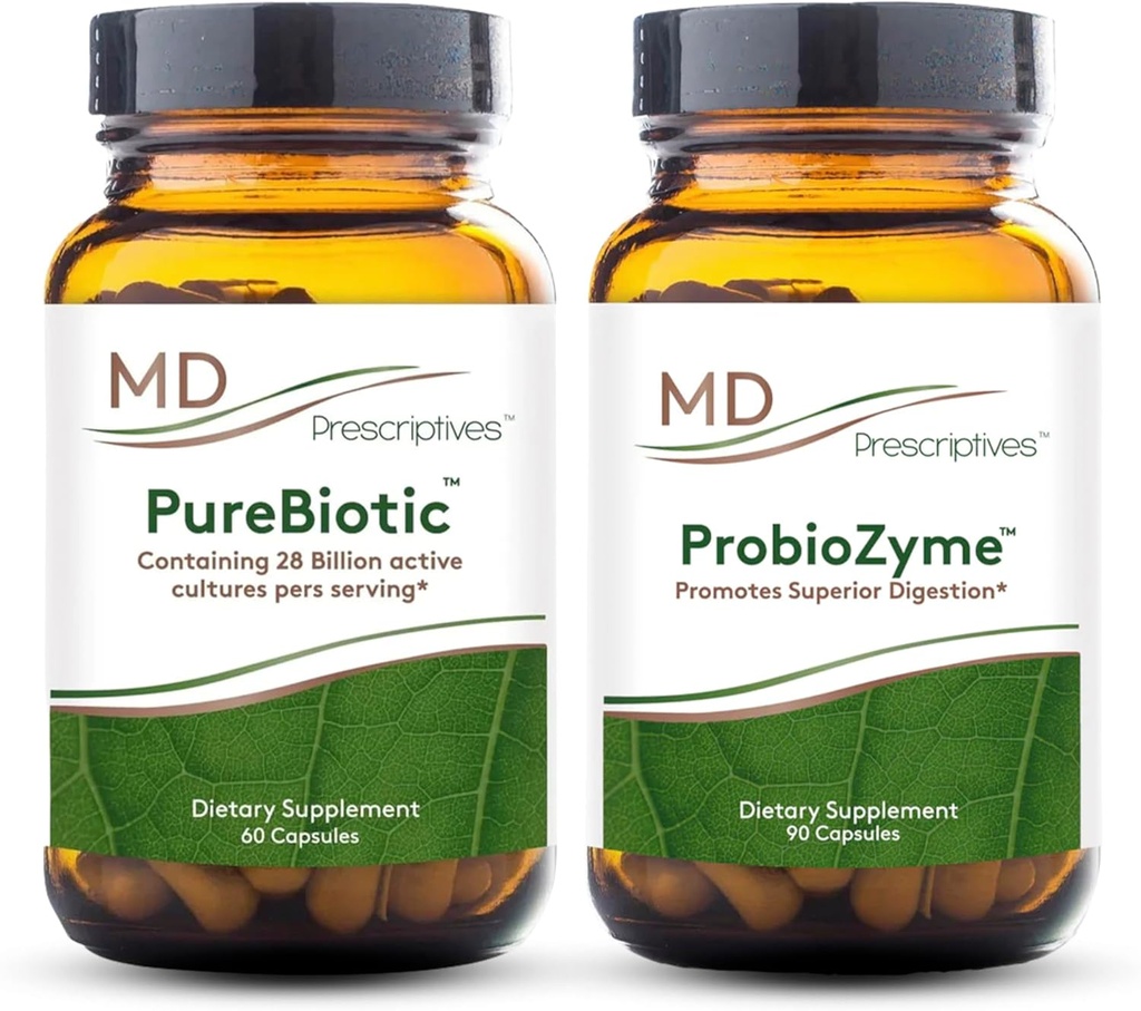 MD Prescriptives PureBiotic 및 ProbioZyme 번들 - 소화 및 구트 건강 보충 - 60 캡슐 / 90 캡슐