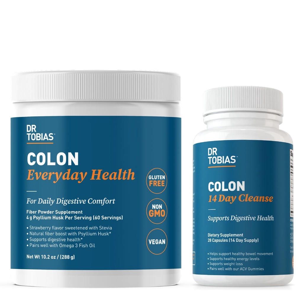 Dr. Tobias Colon 14 Day Cleanse 및 Colon 매일 건강, 고급 Gut Cleanse Detox & Psyllium Husk 섬유 분말, Digestive Wellness Bundle, Non-GMO와 매일 소화 지원