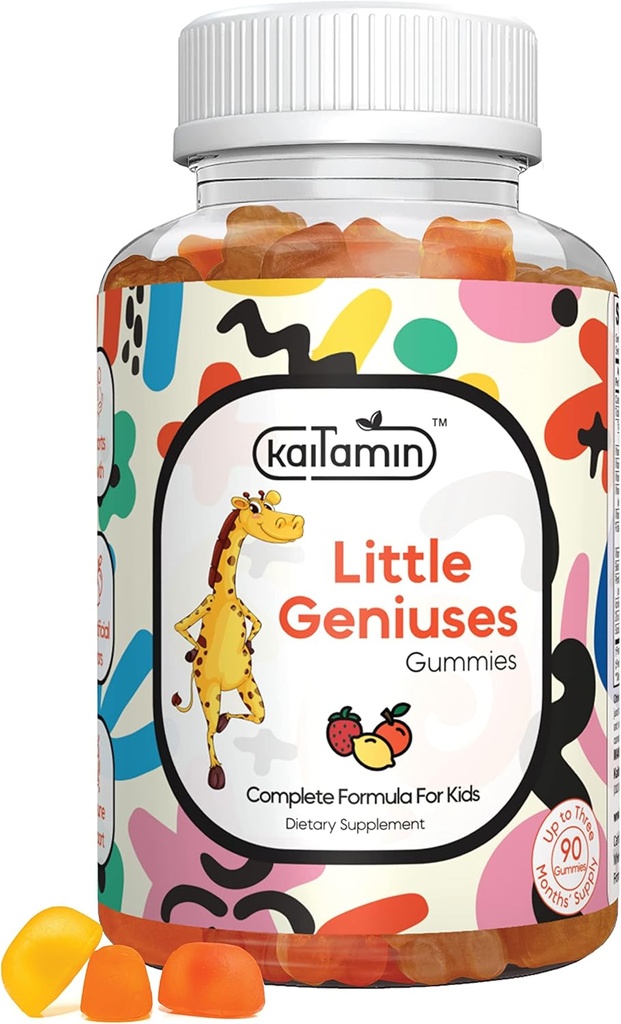 아이 Multivitamin Gummies Little Geniuses : 비타민 C, D3, 아연, Folate, Immunity, Intelligence, Focus 및 성장을위한. Vegan, 비 GMO, 유기, 글루텐 프리|90 Gummies 3 개월 공급
