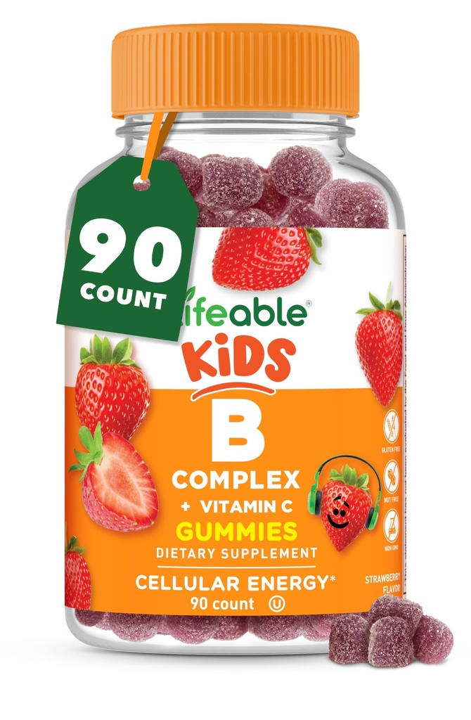 Lifeable Vitamin B Complex for Kids | with VIT C | 훌륭한 타스팅 B Complex Gummies | Vegan Kids B Complex | 에너지 및 Nerve 지원 | 90 Gummies