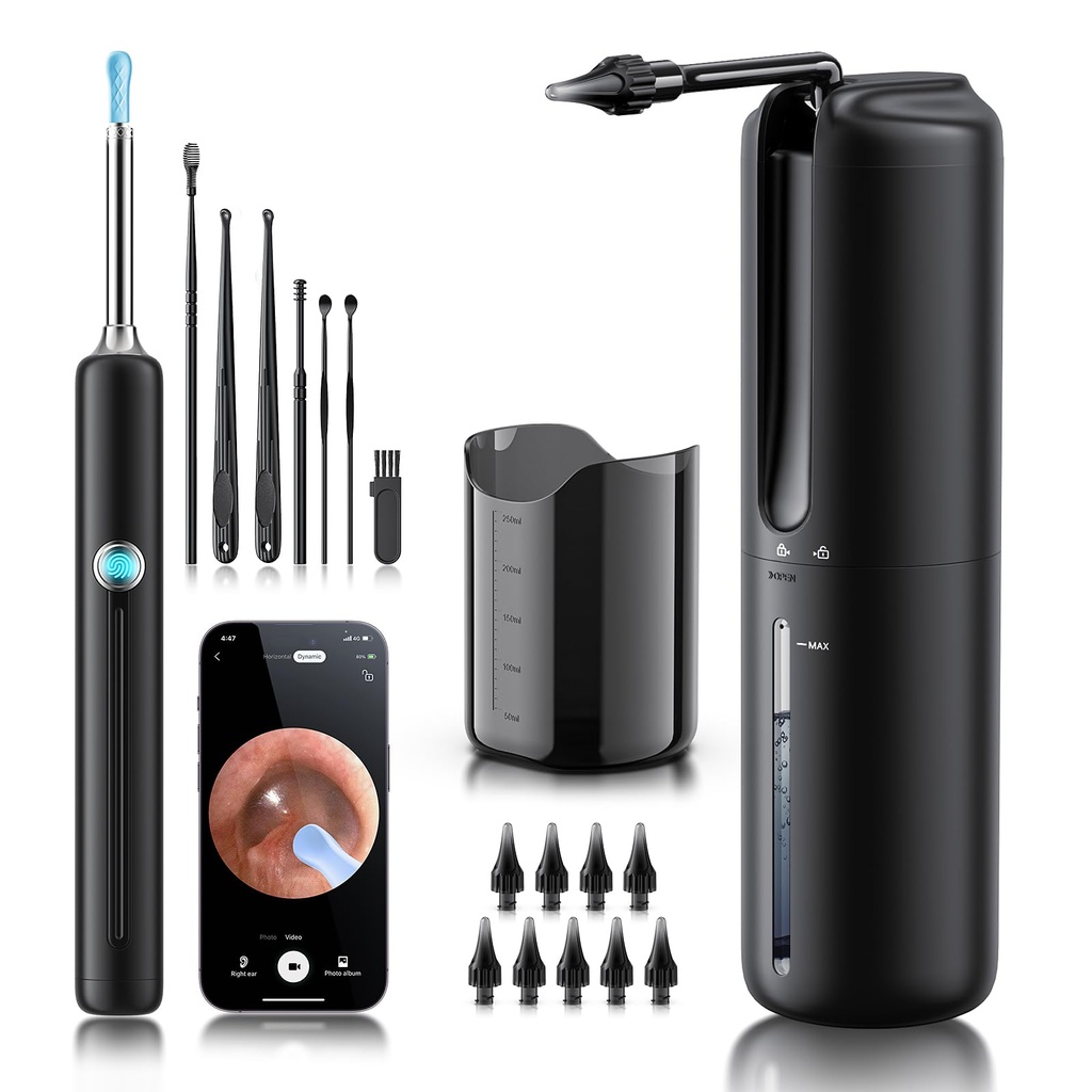 귀 왁스 제거 - 4개의 압력 형태를 가진 전기 귀 관개 넘치는 체계, 사진기, 1080P Otoscope를 가진 귀 세탁기술자, 7 PC 귀 세트, 안전 및 효과적인 Earwax 제거 장비를 가진 귀 청소 공구