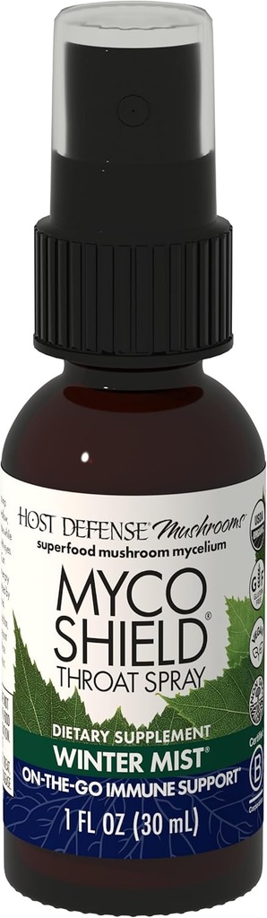 Host Defense MycoShield Throat Spray - 면역 건강 지원 - Chaga, Reishi, Turkey Tail & More - On-The-Go Immune Support - Winter Mist, 1 fl oz (71 서빙) *가있는 규정 식 버섯 보충