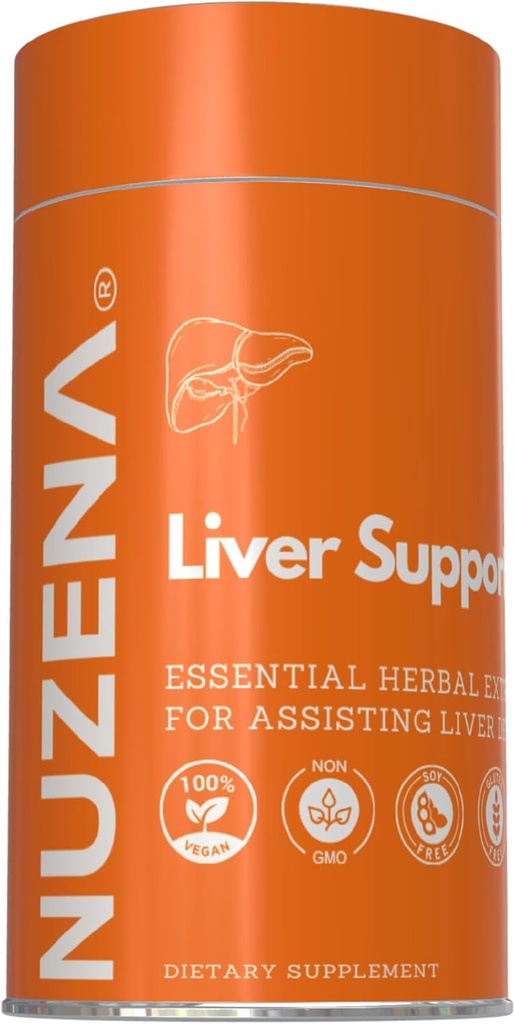 Nuzena Liver Support +, 우유 이틀 Silybum Marianum, Turmeric, Dandelion Root & Artichoke Extract with Essential Vitamin, 60 Liver Health Support Capsules 팩, 미국
